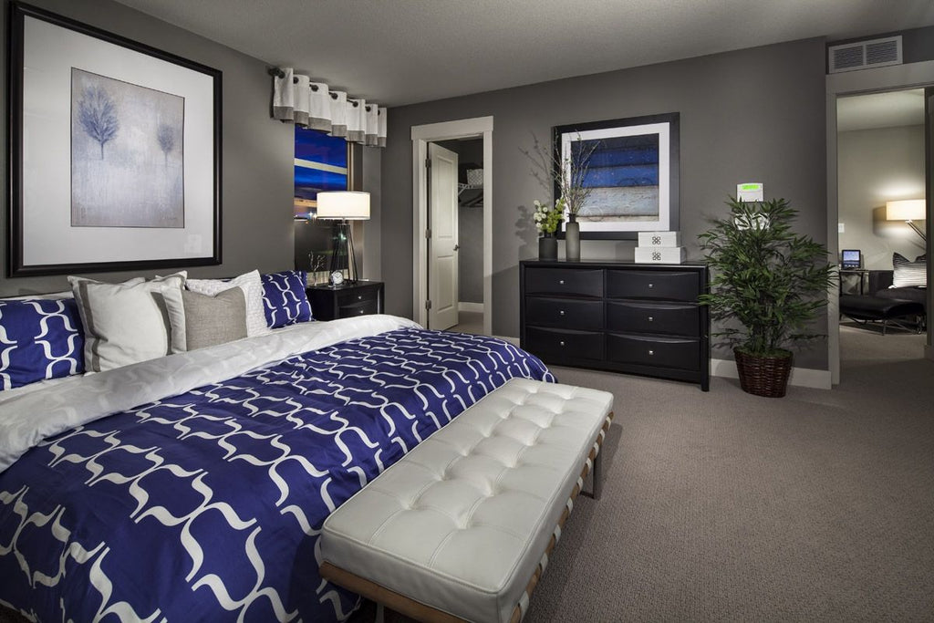 Grey and Navy Bedroom with Modern Affairs