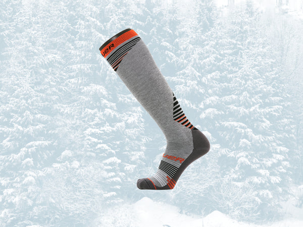 bauer warm skate sock in front of winter background