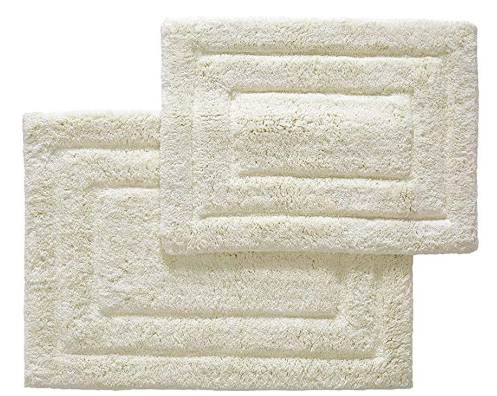 Superior Cotton 2-Piece Solid Checkered Non-Slip Bath Rug Set ,Taupe