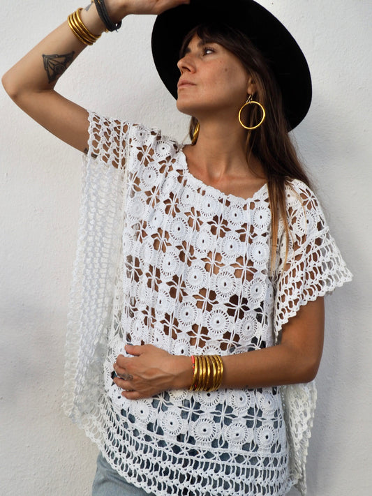 Amazing one off a kind white vintage crochet lace top up-cycled by Vagabond  Ibiza