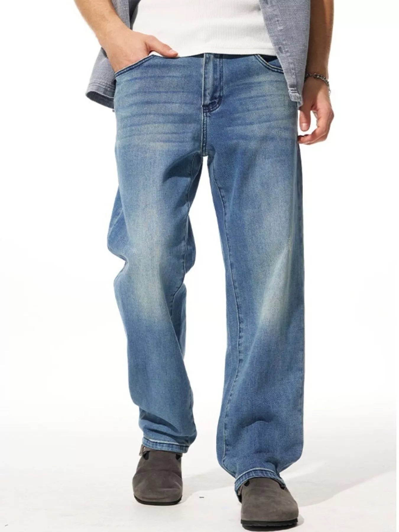 Men's Washed Wide Leg Jeans