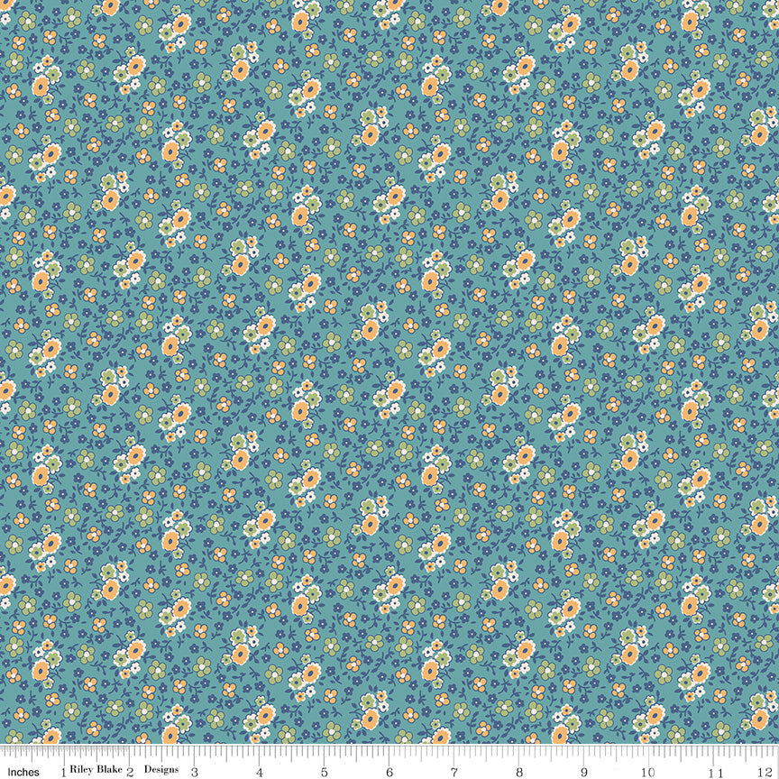 Lori Holt Autumn Bouquet Raindrop Teal Fabric