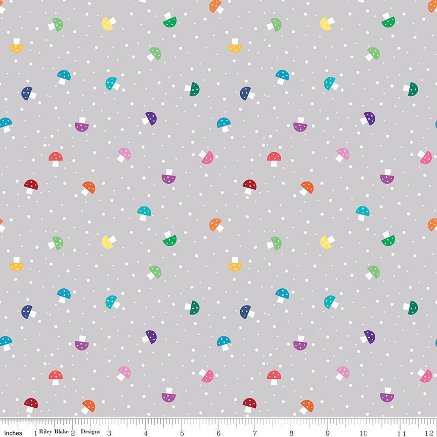 Kristy Lea Bloom Mushies Gray Fabric