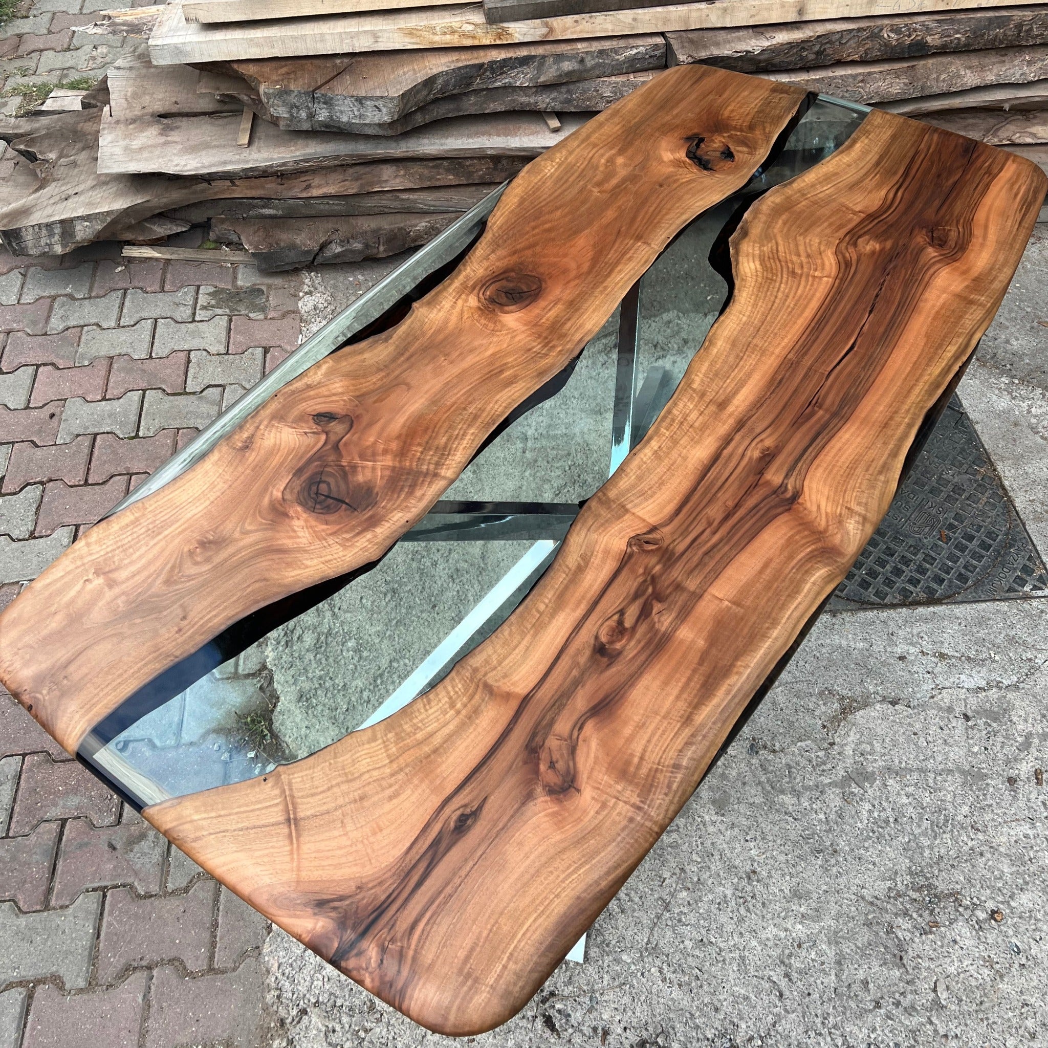 Clear Smoke Solid Wood Epoxy Table