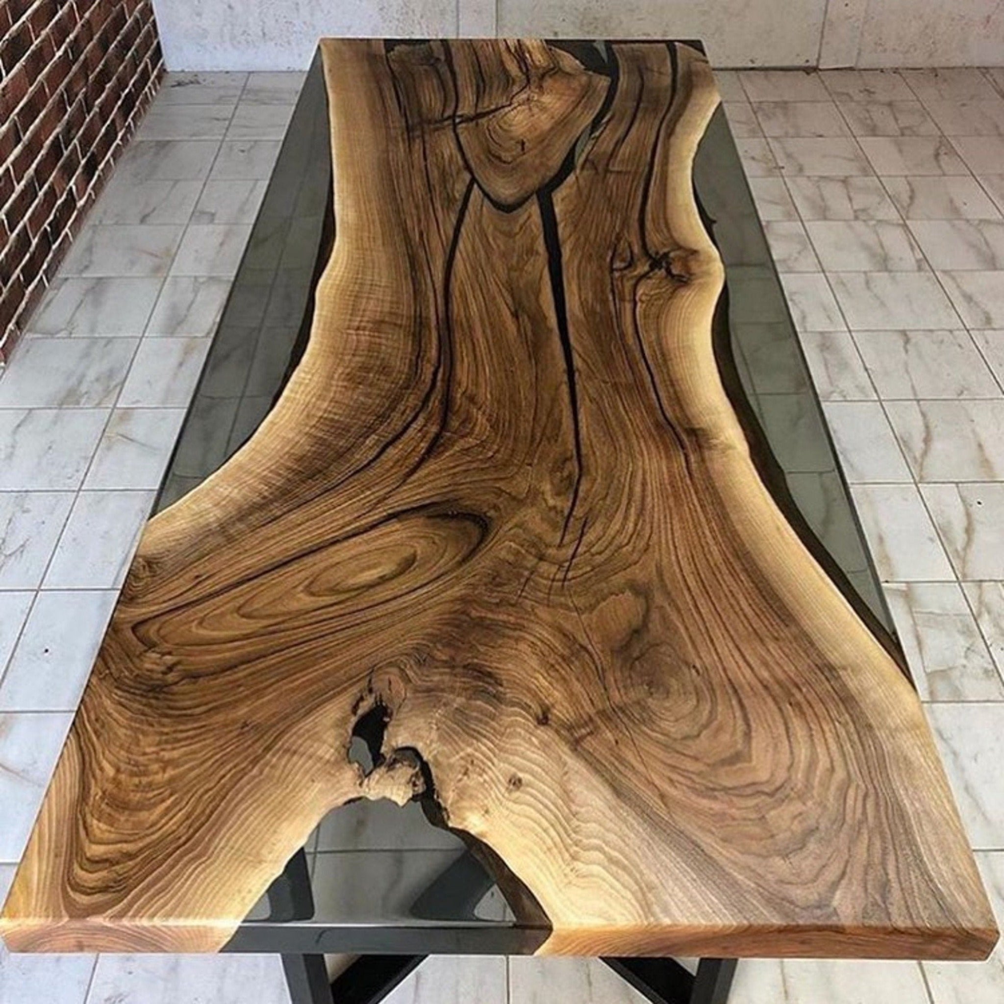 Epoxy Olive Resin Coffee Table, Custom Live edge Olive Wood Slab