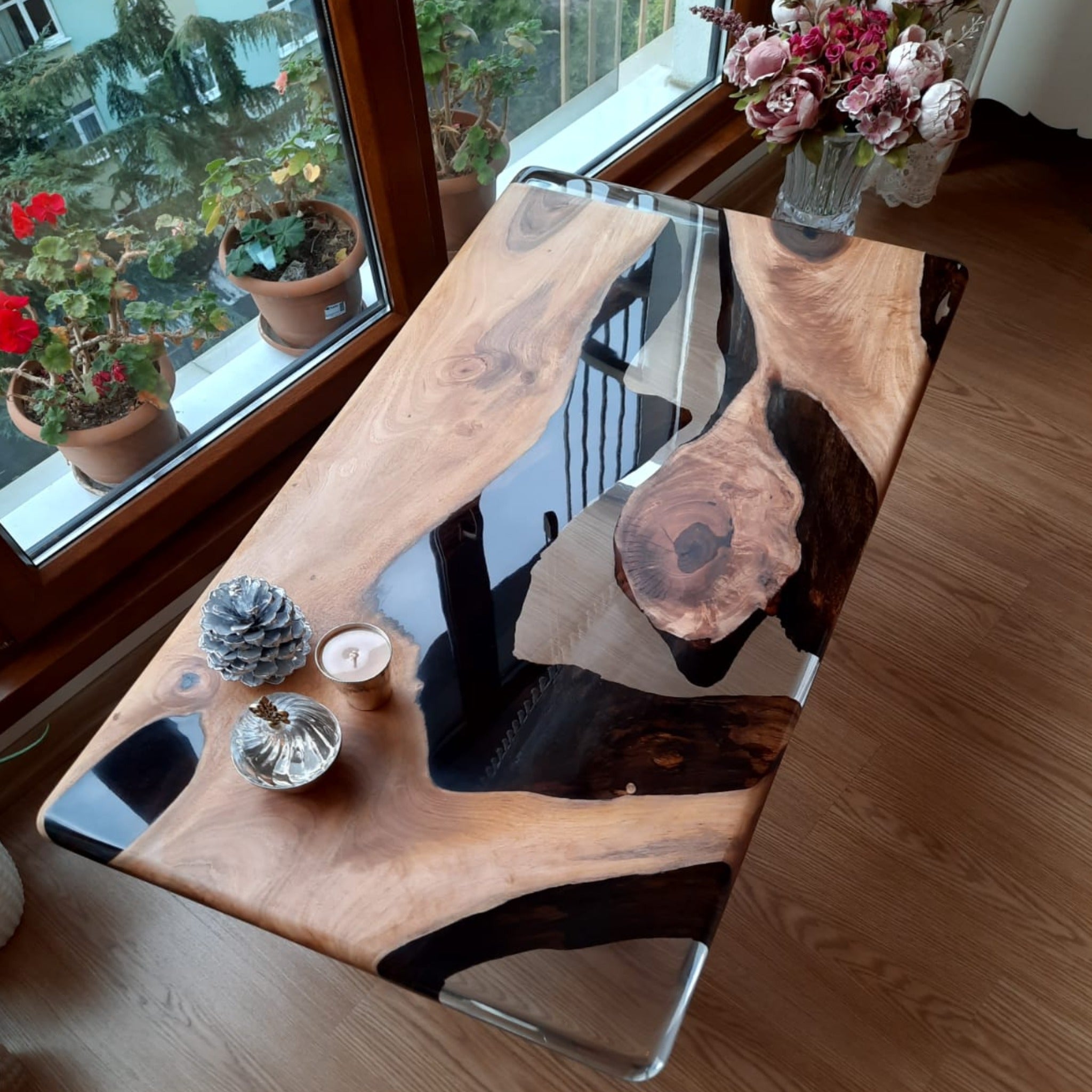 Epoxy Olive Resin Coffee Table, Custom Live edge Olive Wood Slab