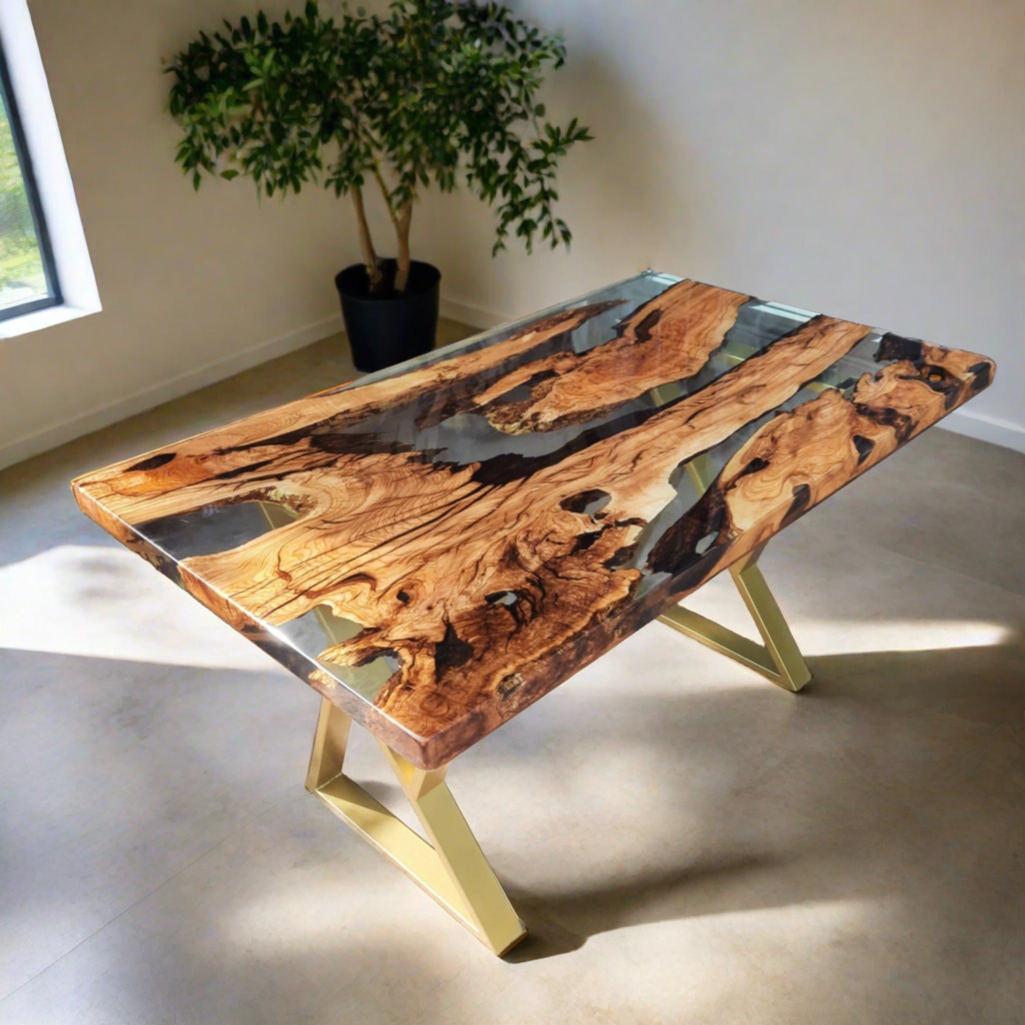 Custom White Epoxy Resin Wood Table CT34