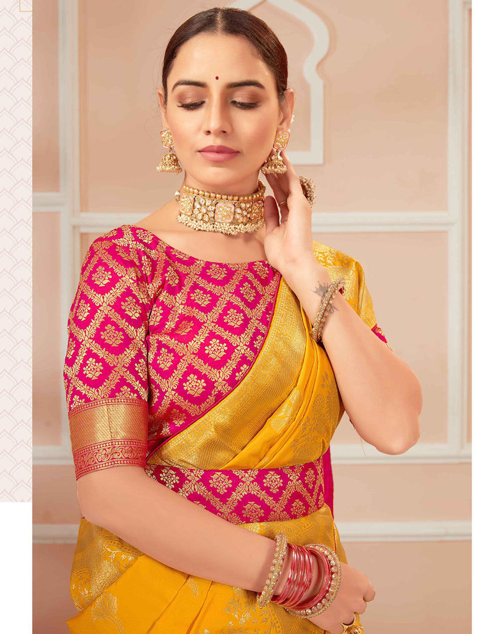 Buy Yellow Banarasi Silk Saree For Haldi Function Online