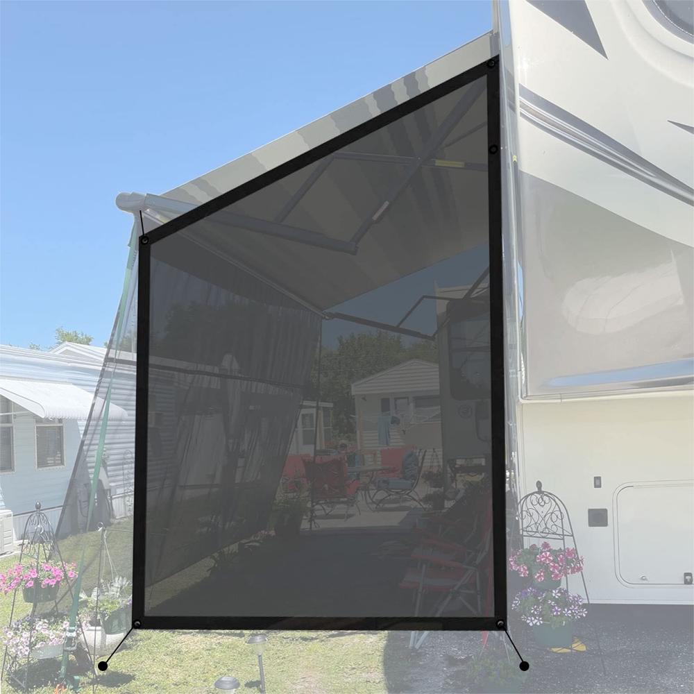 iFJF RV Awning Side Sun Shade 9’ x 7’ Screen Kit Compatible with Dometic Camping Trailer Canopy Black Mesh Screen UV Blocker