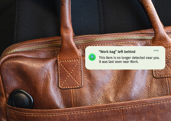 GPS tracker in a work bag with notification item left behind