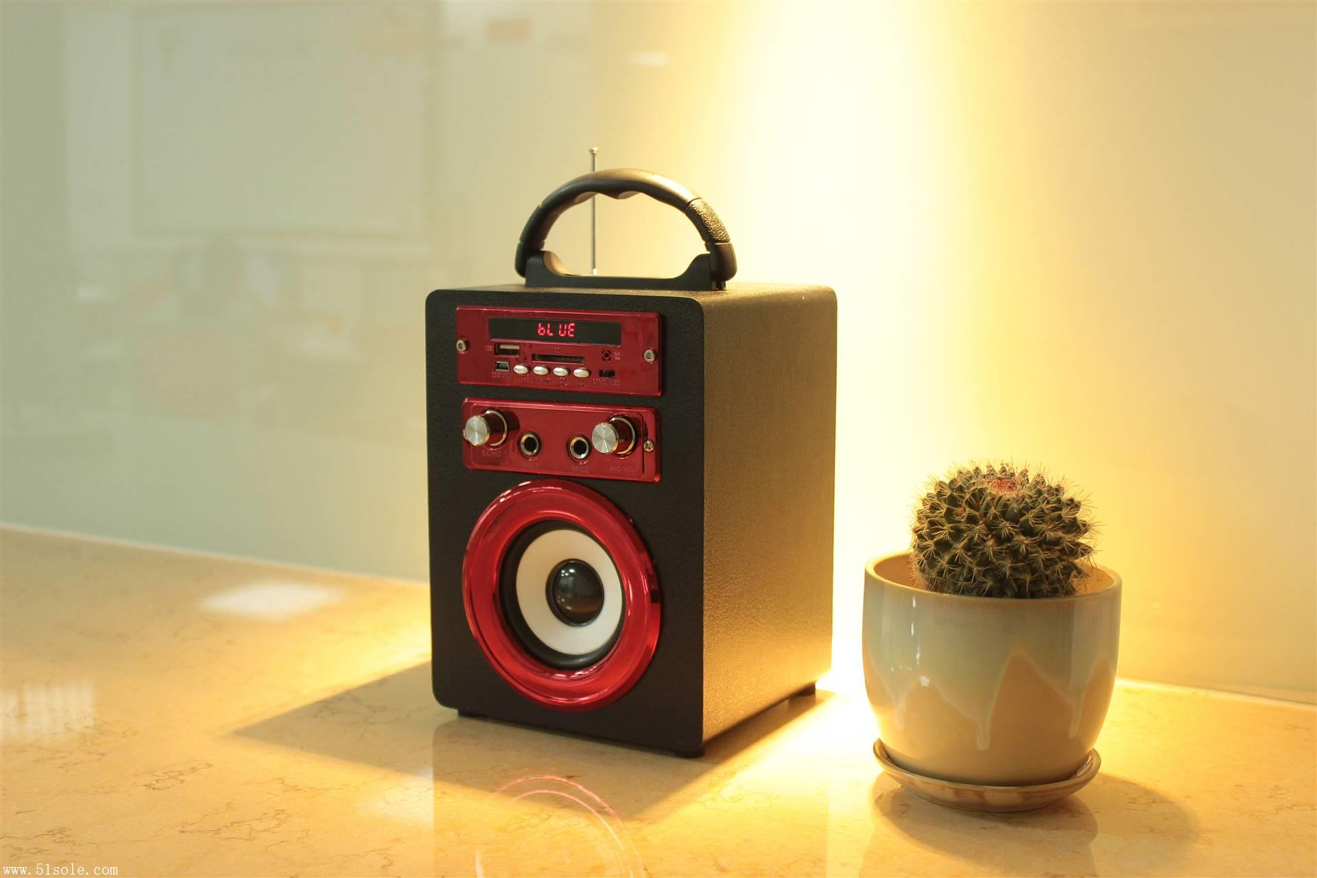 In 2024, the new wireless speaker with FM radio, record player, and portable design exudes a warm ambiance, creating a delightful atmosphere next to the cactus.