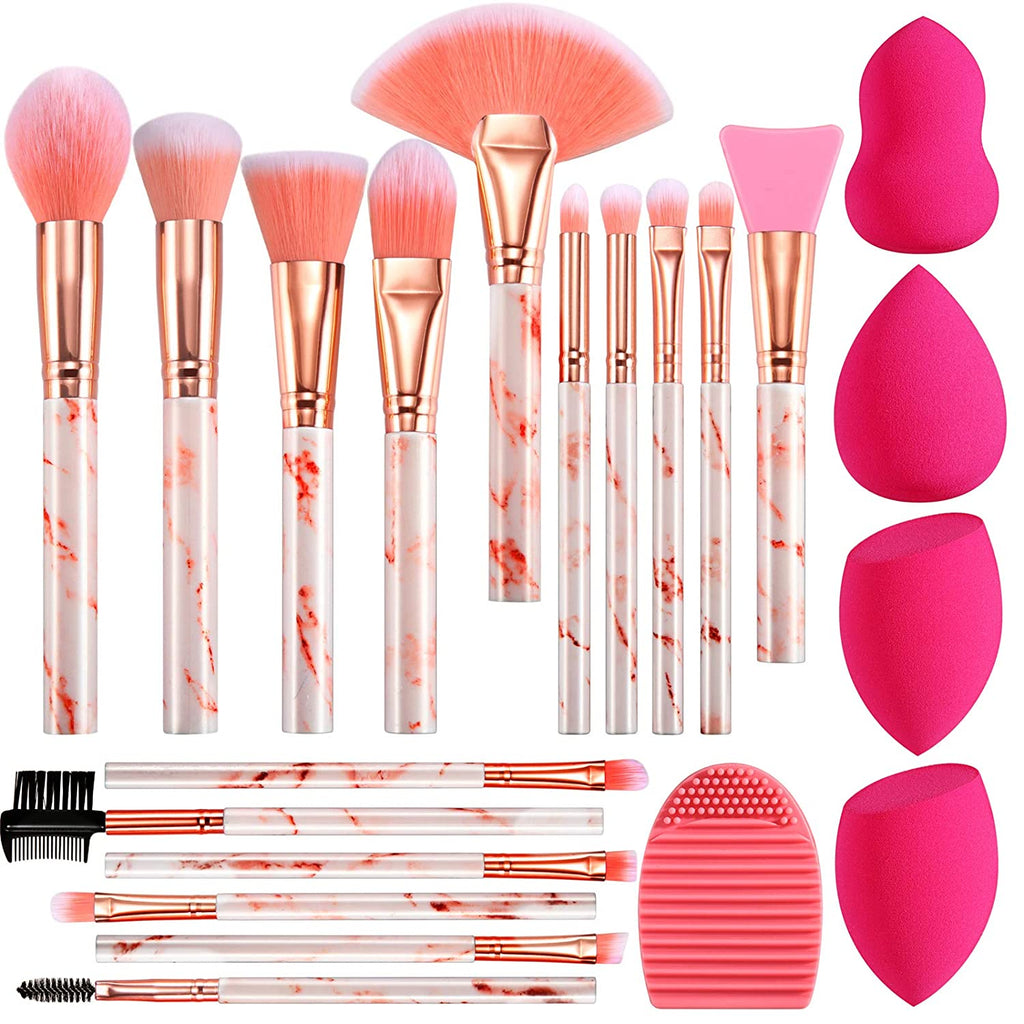 10pcs Marvie Marble Makeup Brush Set with Fan Brushes – Marvie Beauty