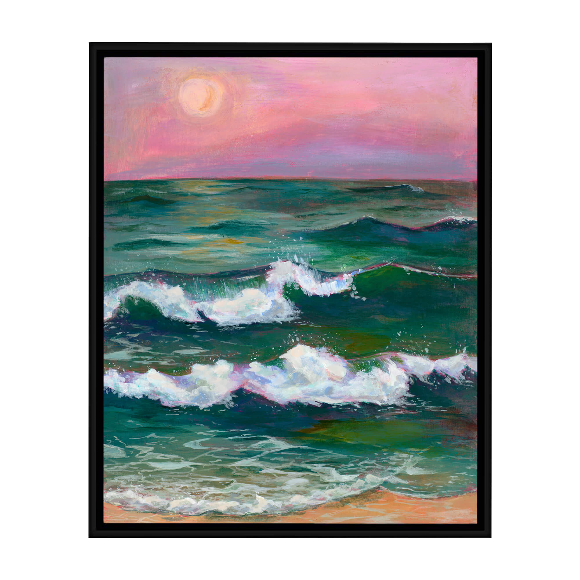 A seascape with pink hued sky by Hawaii artist Lindsay Wilkins