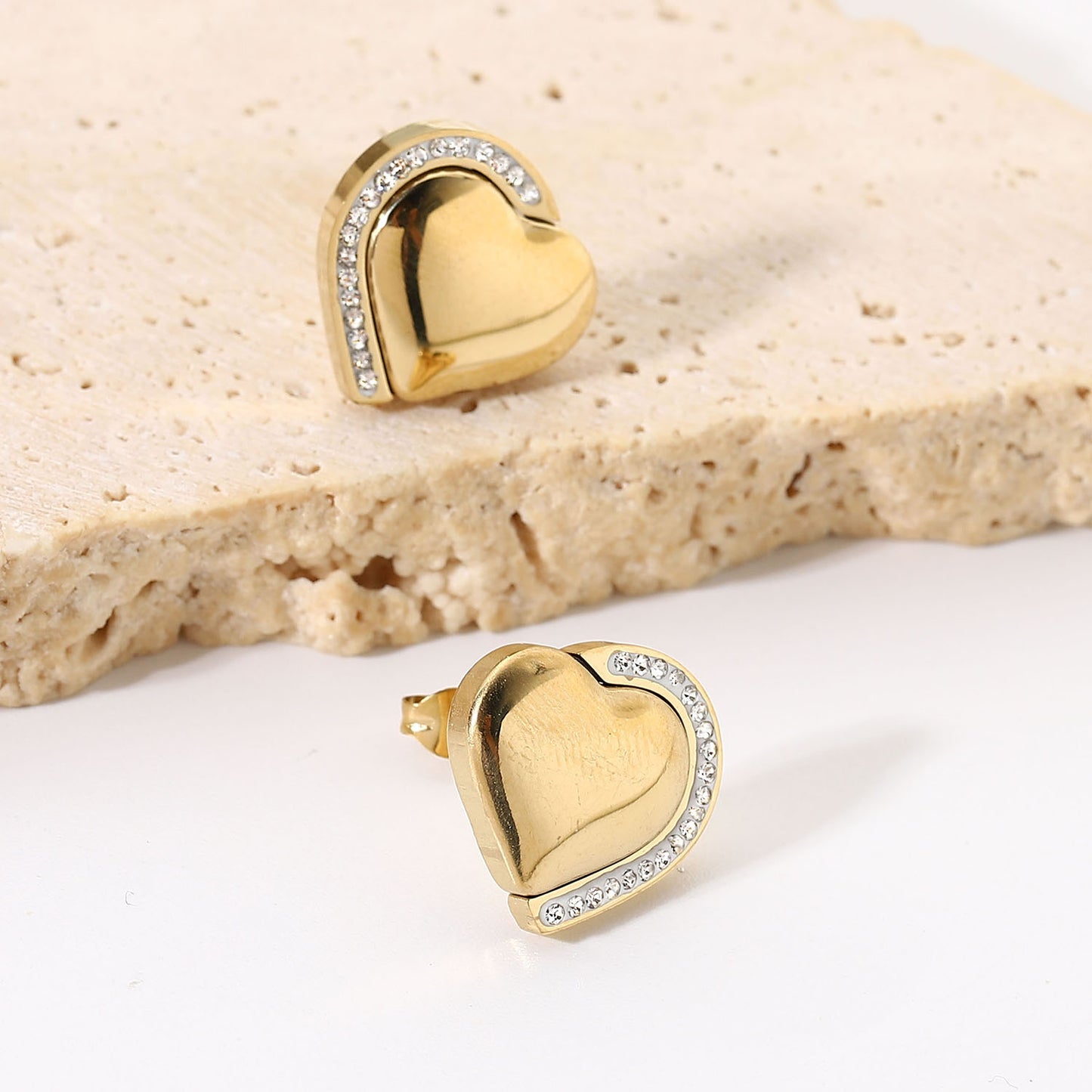 14K gold zircon heart earrings