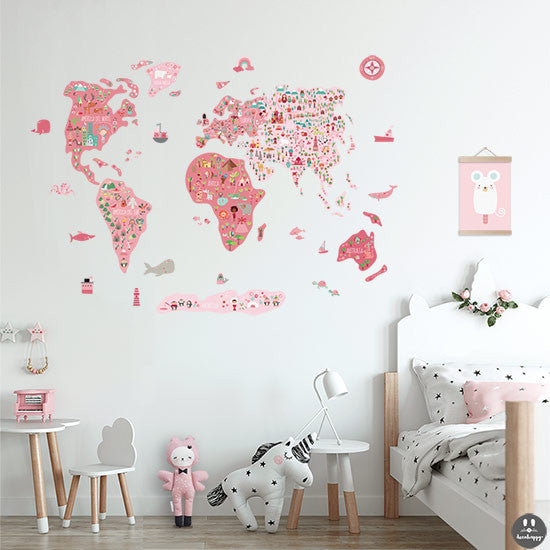 Mapamundi Mundo feliz - Ocre (*‿*), Vinilos infantiles decorativos para  niños