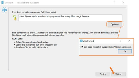 Electrum-Seed-Verlängerung