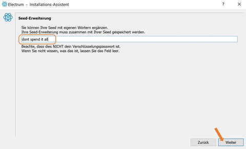Electrum-Seed-Verlängerung-Eingabe