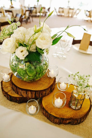 wood cookie table decor