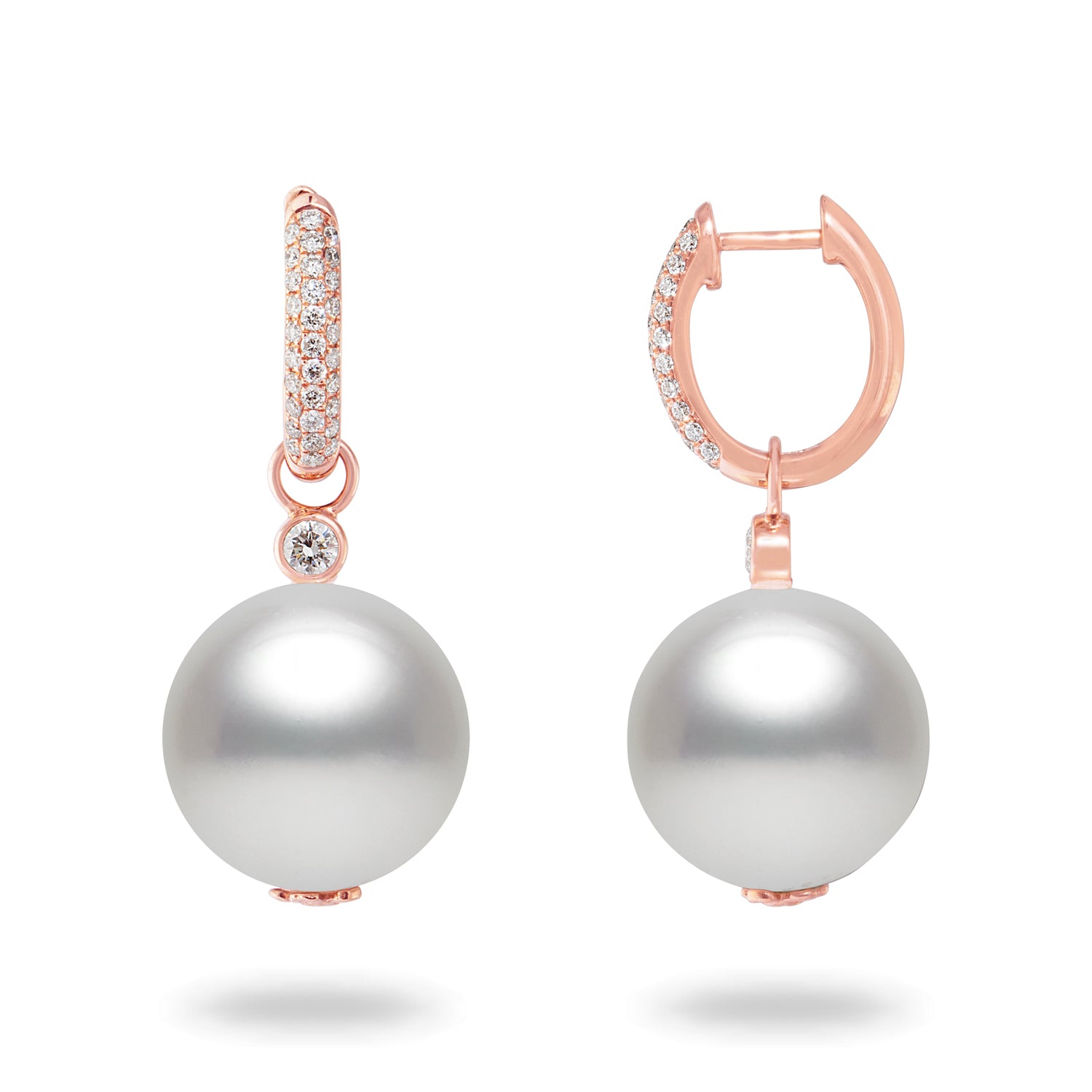 12-13mm White South Sea Pearl and Diamond Earrings