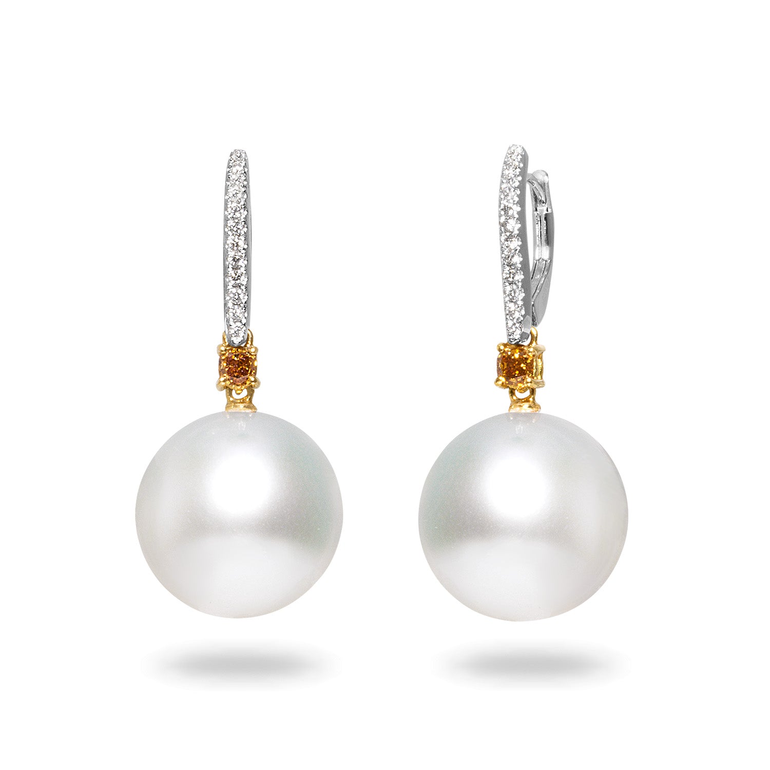 14-15mm White South Sea Pearl and Diamond Earrings