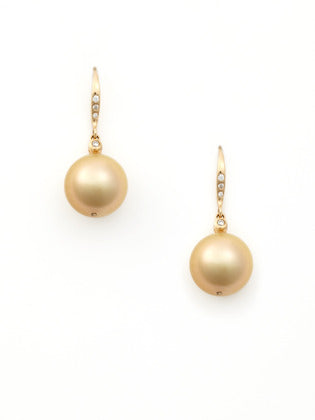 11-12mm Golden South Sea Pearl and Diamond Earrings