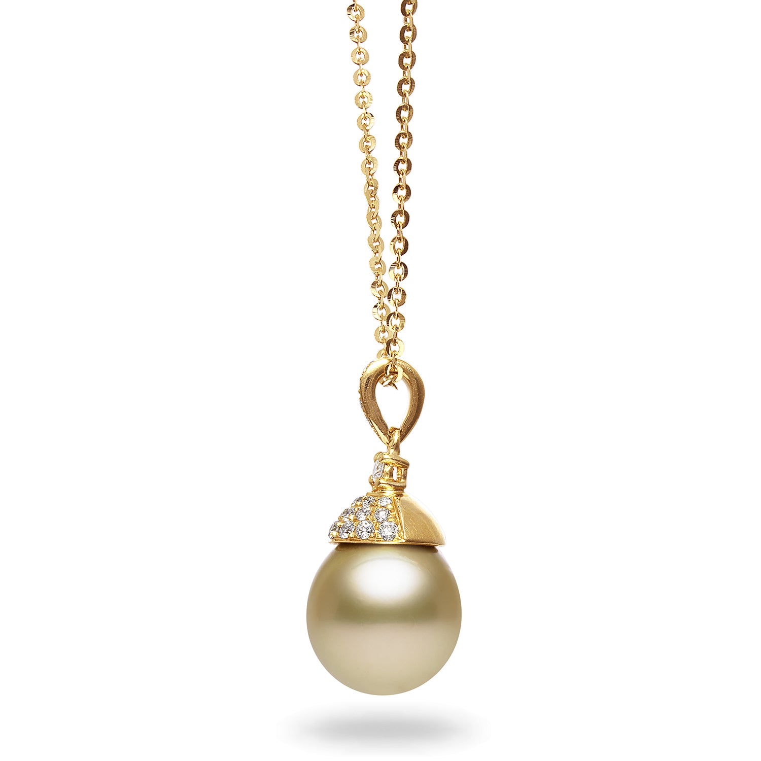 10-11mm Golden South Sea  Cultured Pearl and Diamond Pendant Necklace