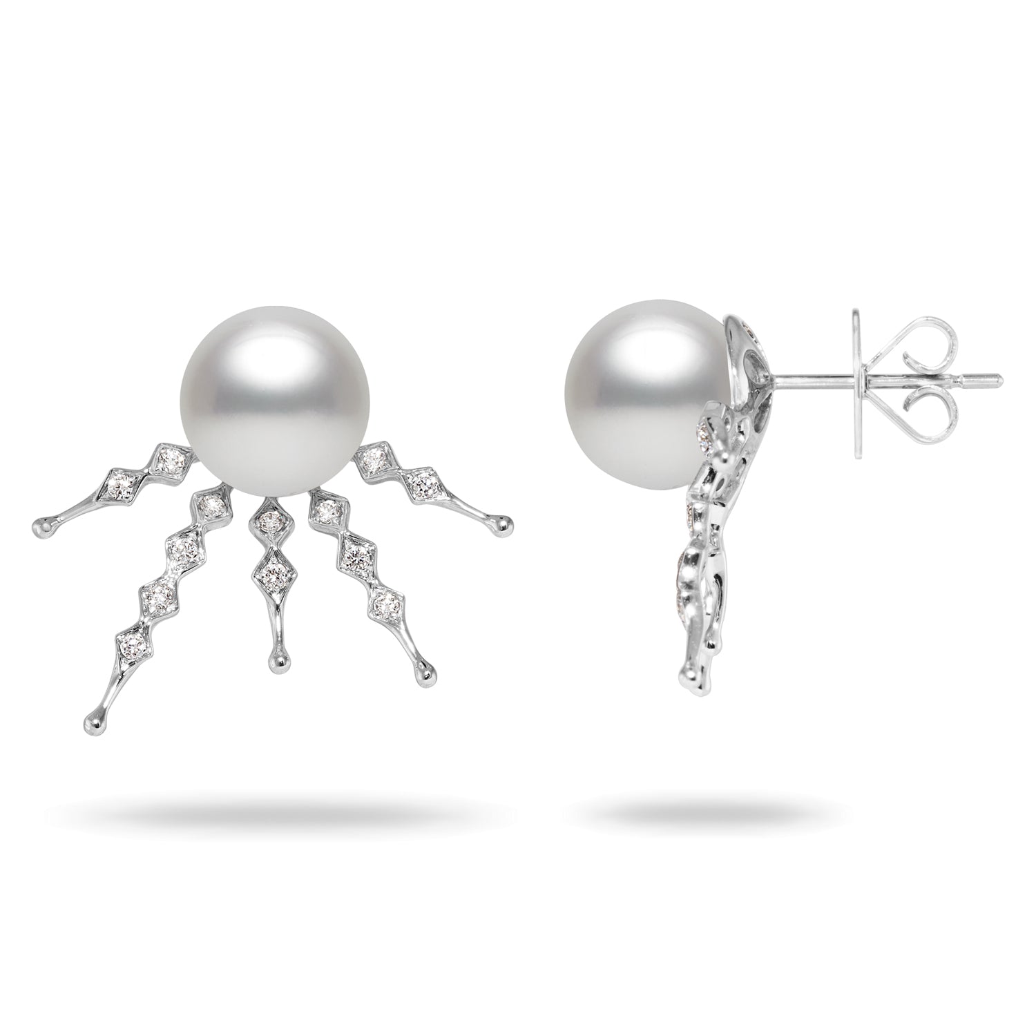 10-11mm White South Sea Pearl and Diamond Earrings