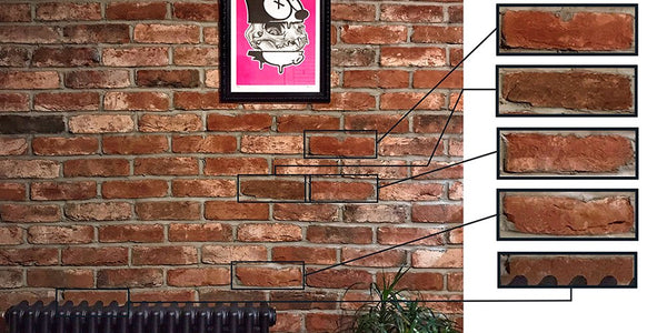 Reclaimed style brick slips - diagram showing the individual rustic chipped tiles on the wall.