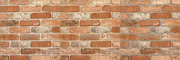 3 different images of reclaimed style brick slips with different mortar colours (white, cream and grey left to right).