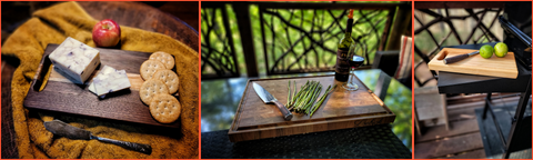 Small walnut and maple cutting board, large oak cutting board, small oak cutting board