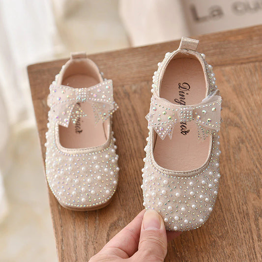 Kids Leather Girls Shoes Shining Flowers Princess Shoes For Baby