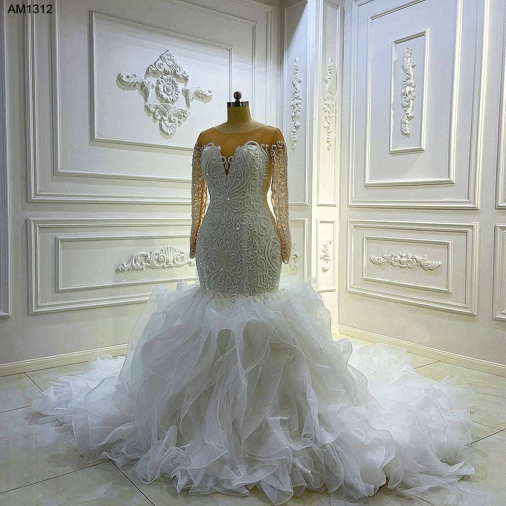 Ruffle Mermaid Wedding Dress Bling