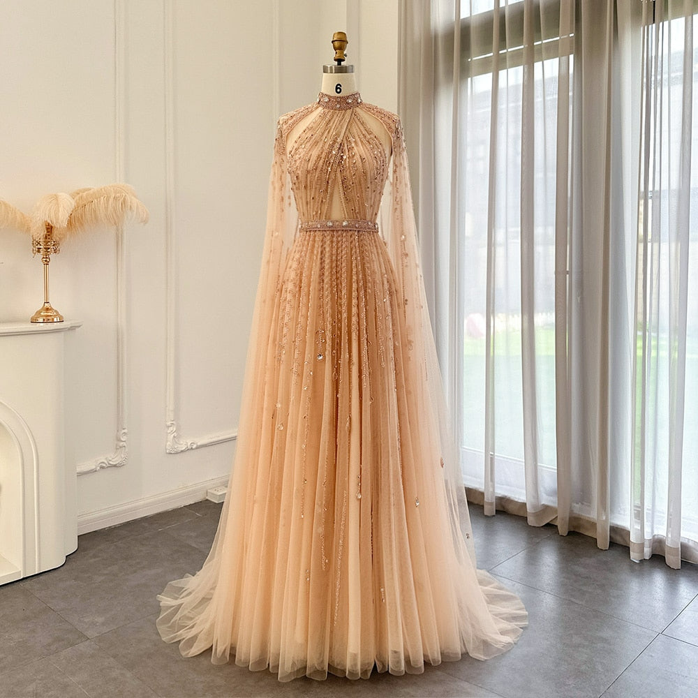 Dreamy Vow Luxury Nude Dubai Evening Dress with Cape Sleeves Blush Pink Arabic  Formal Dresses for Women Wedding Party 322 [Video] [Video] | Nude evening  dresses, Vintage beaded prom dress, Formal dresses