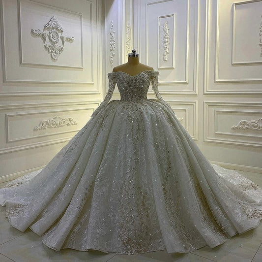 Gold Satin Wedding Dresses Off the Shoulder Lace Appliques Corset Back Plus  Size