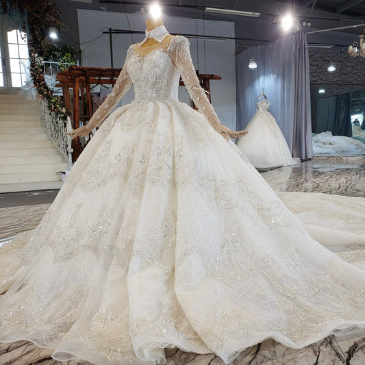 Cinderella Hand Made V-Neck Off The Shoulder A-Line Soft Tulle Crystal  Beading Royal Train Wedding Dresses vestido de noiva - AliExpress