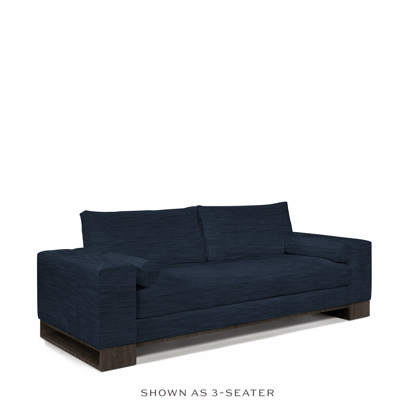Sandon 2 seater sofa with dark blue textile and dark grey wood 