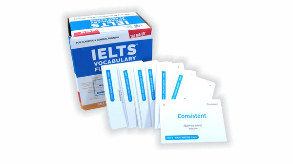  A box of IELTS vocabulary flashcards