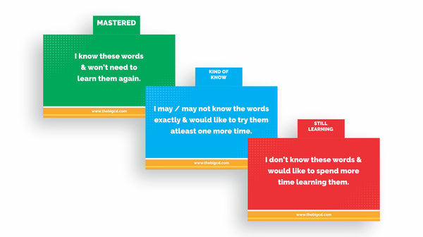 Flashcards divided into mastered, kind of know, and still learning
