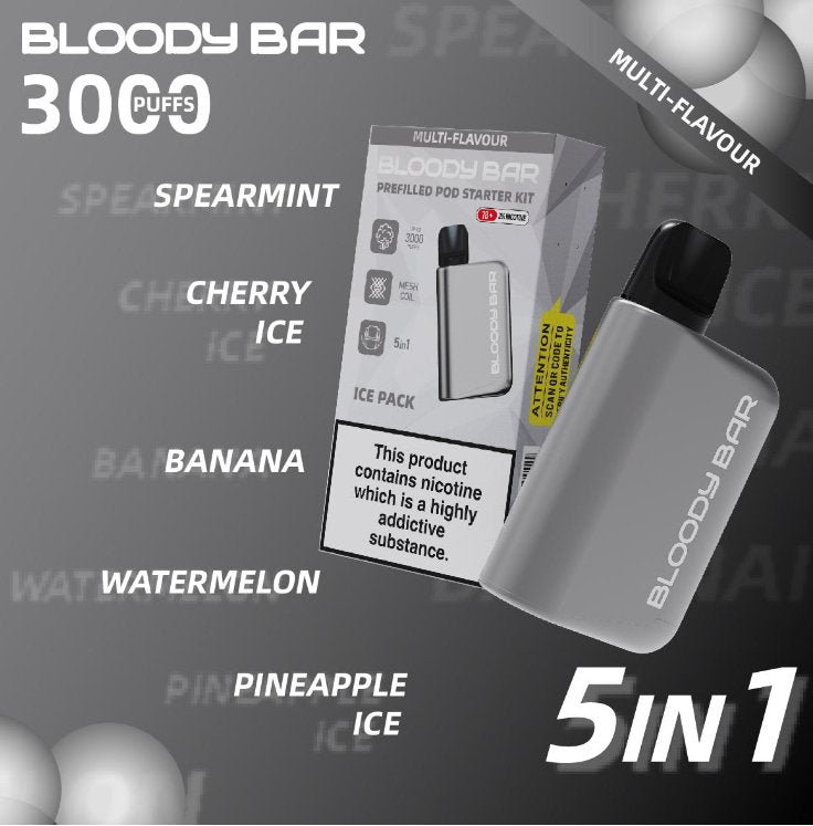 Bloody Mary - 5 in 1 Bloody Mary 3000 Puffs Prefilled Pod Kit (Box of 5) - theno1plugshop