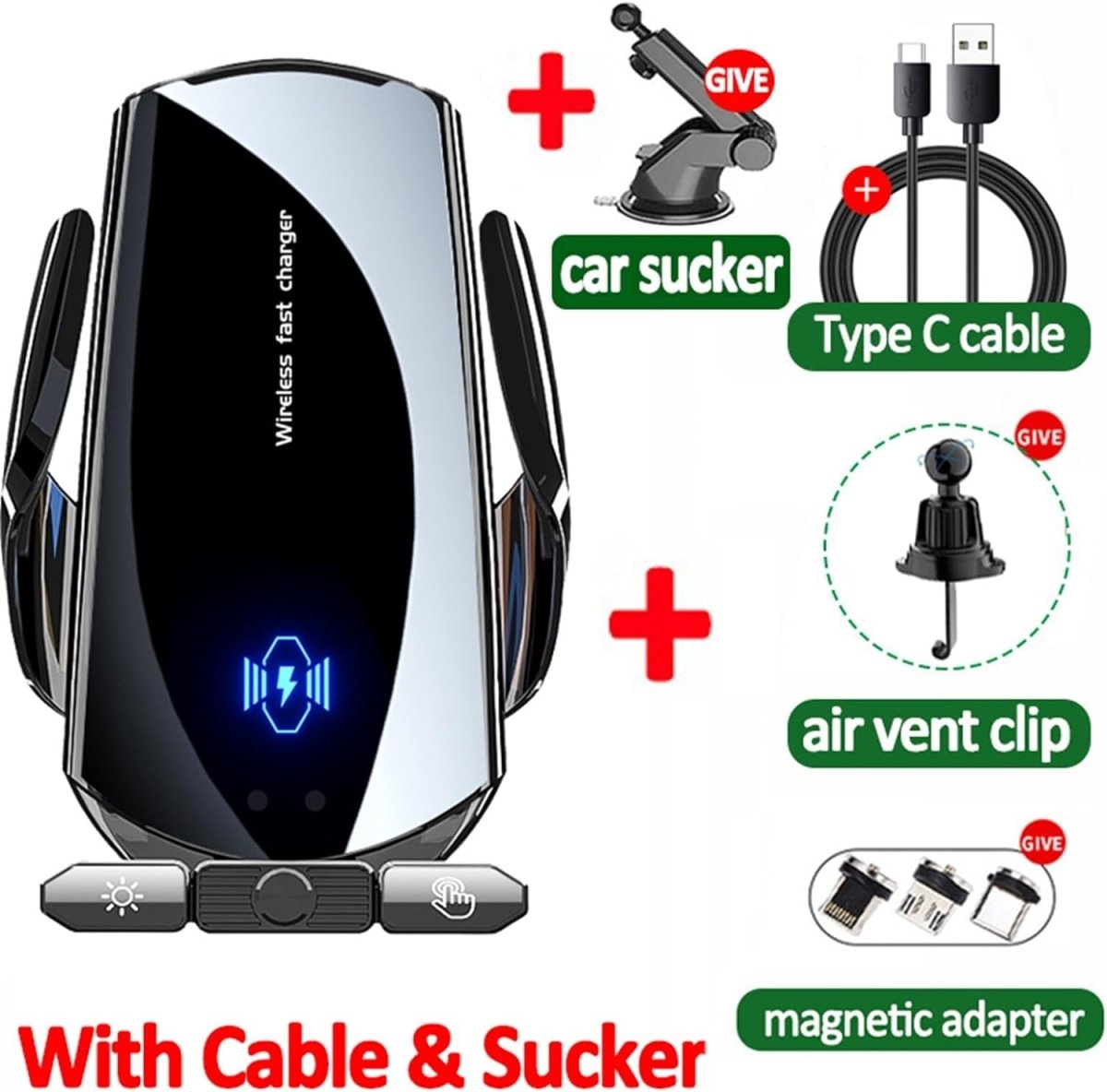 theno1plugshop - Wireless Magnetic Car Phone Holder With Sucker - Black - theno1plugshop