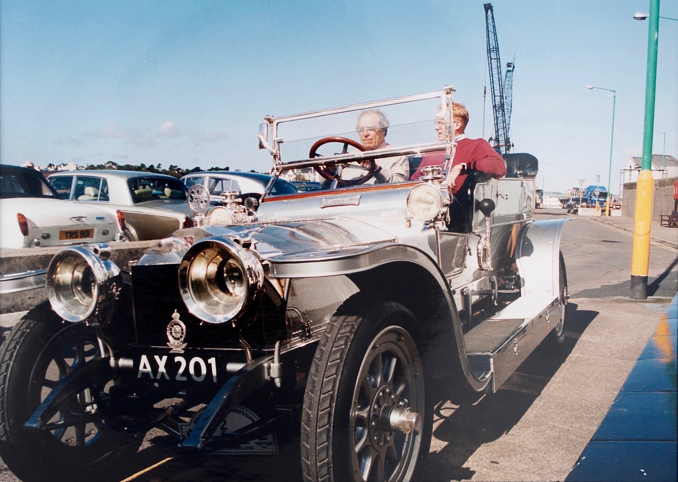 Roger W. Smith watchmaker and George Daniels in a Silver Ghost Bentley for A Collected Man London