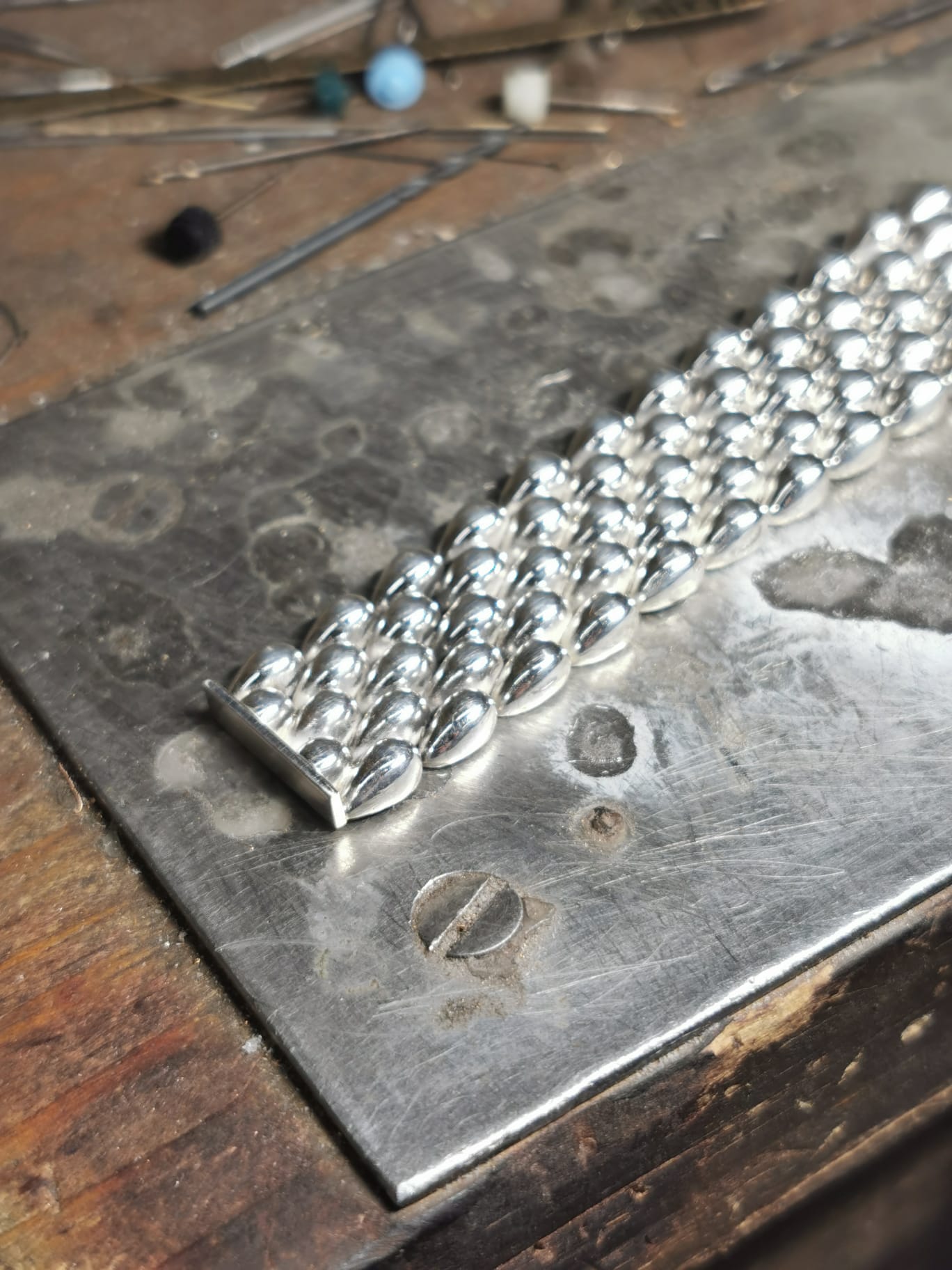 A Beads of Rice bracelet under construction at Atelier de Chronométrie for A Collected Man London