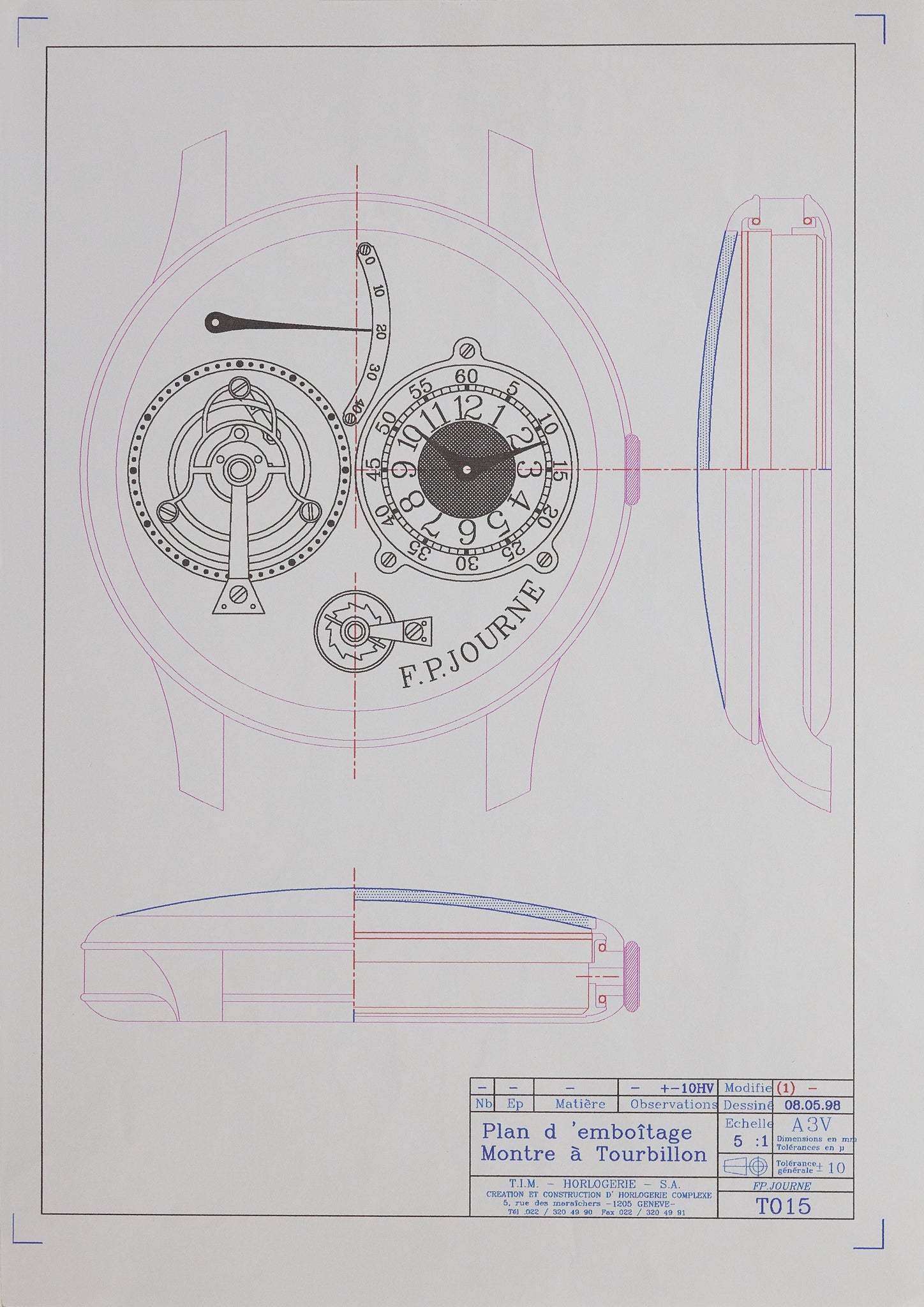 An early technical drawing of F.P. Journe's Souscription Tourbillon