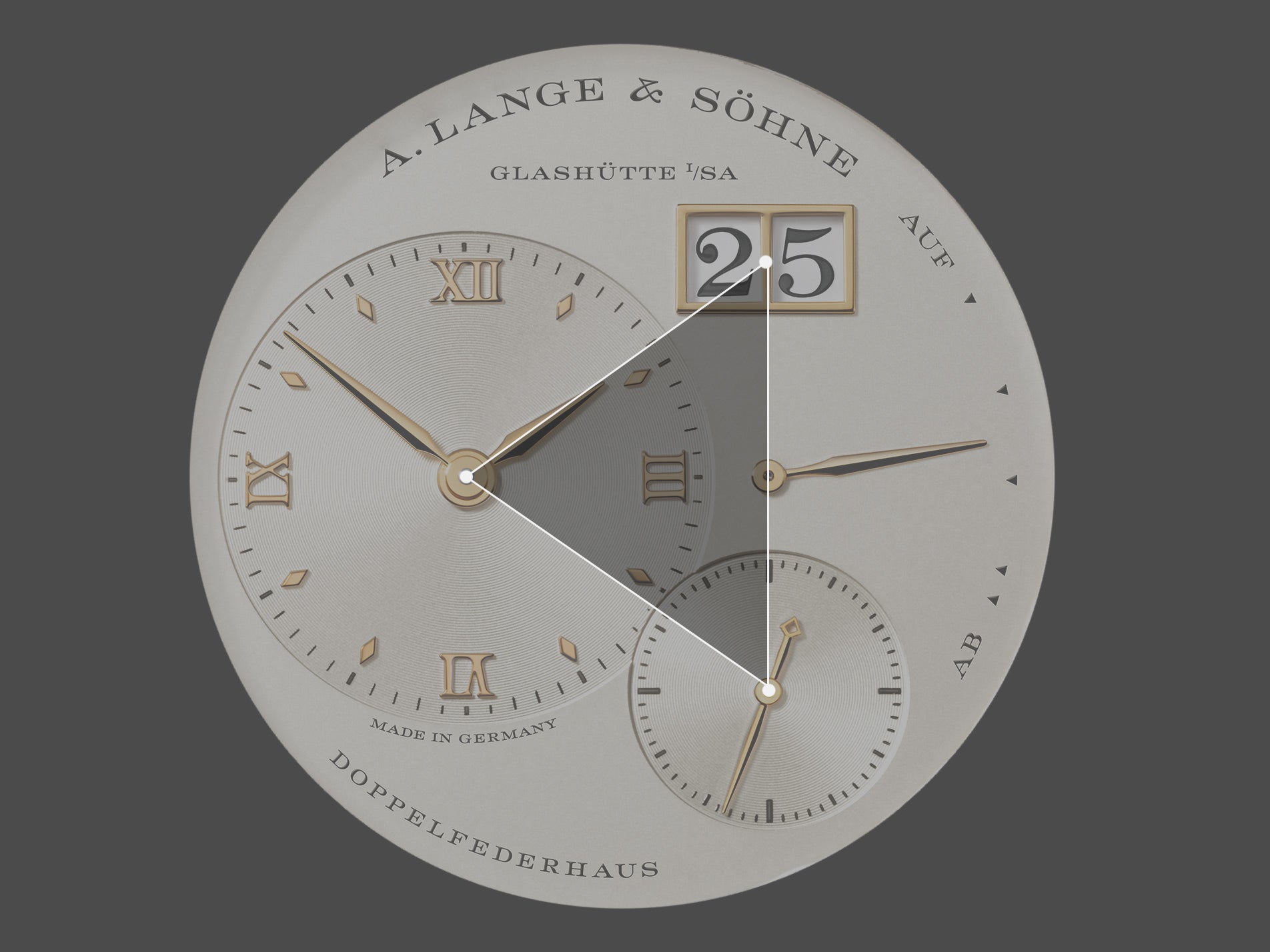 A. Lange & Söhne Lange 1 first edition dial highlighting the placement of sub-dials for A Collected Man London