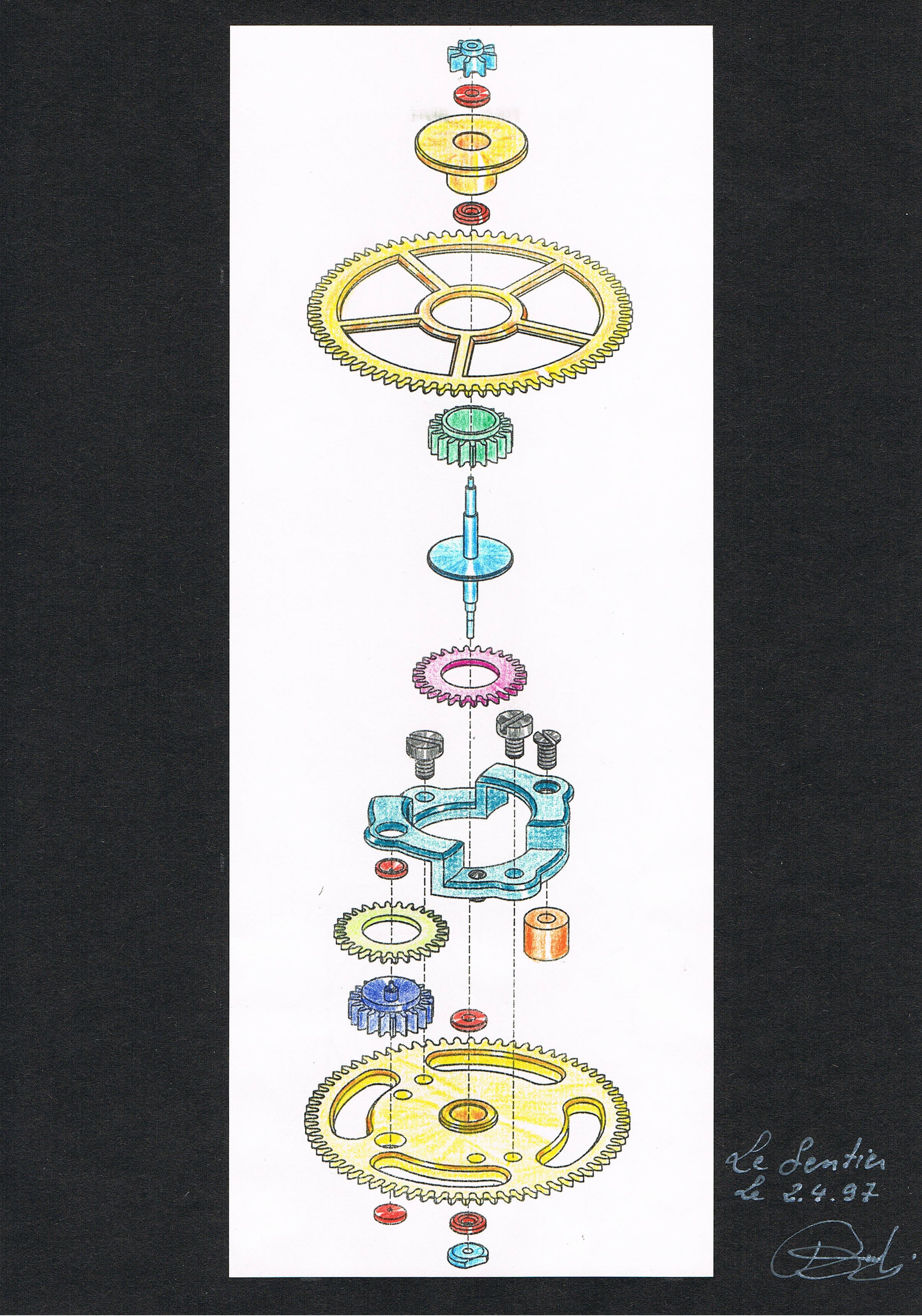 Philippe Dufour Duality differential technical drawing for A Collected Man London