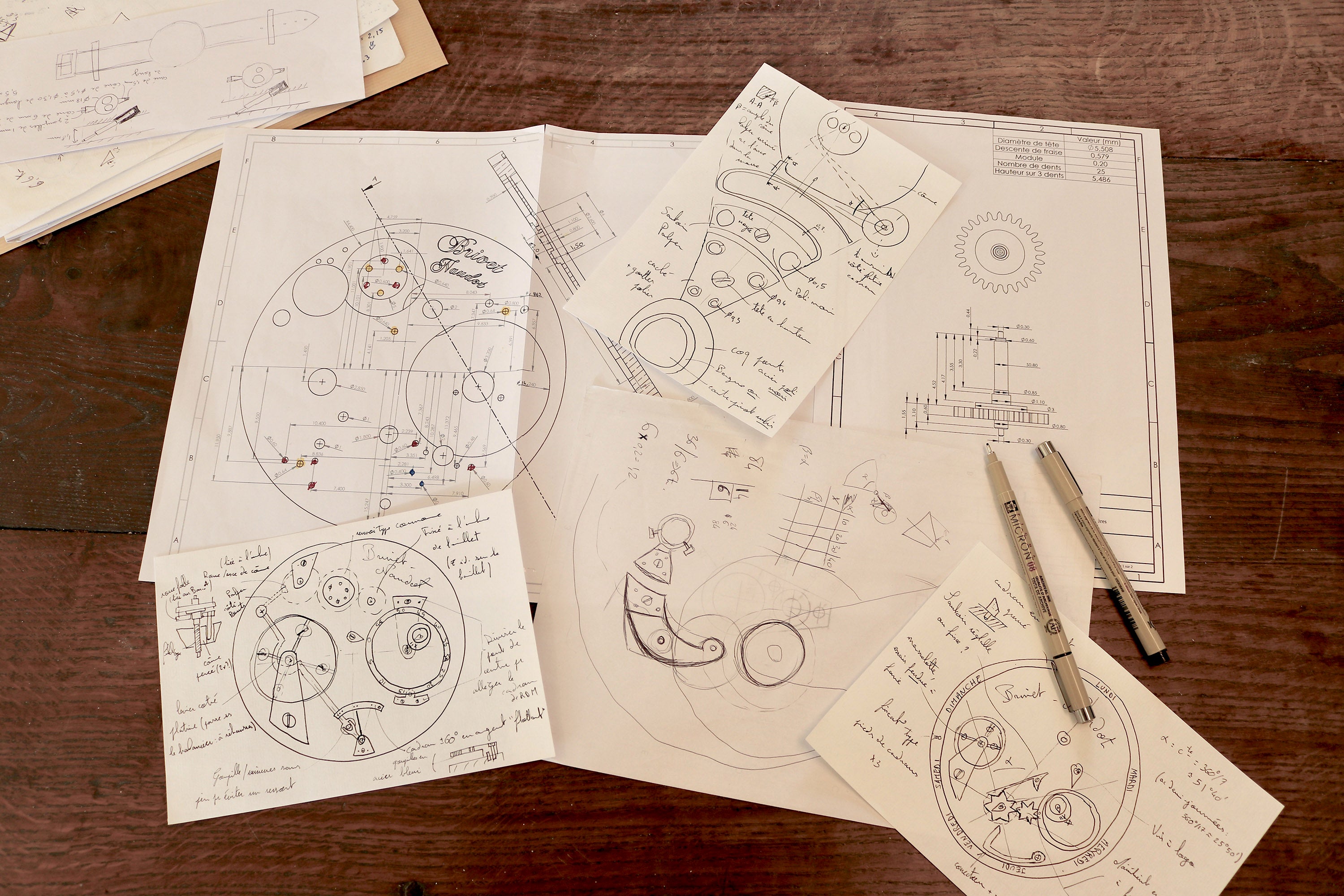 Cyril Brivet-Naudot technical drawings of handmade watch with power reserve for A Collected Man London