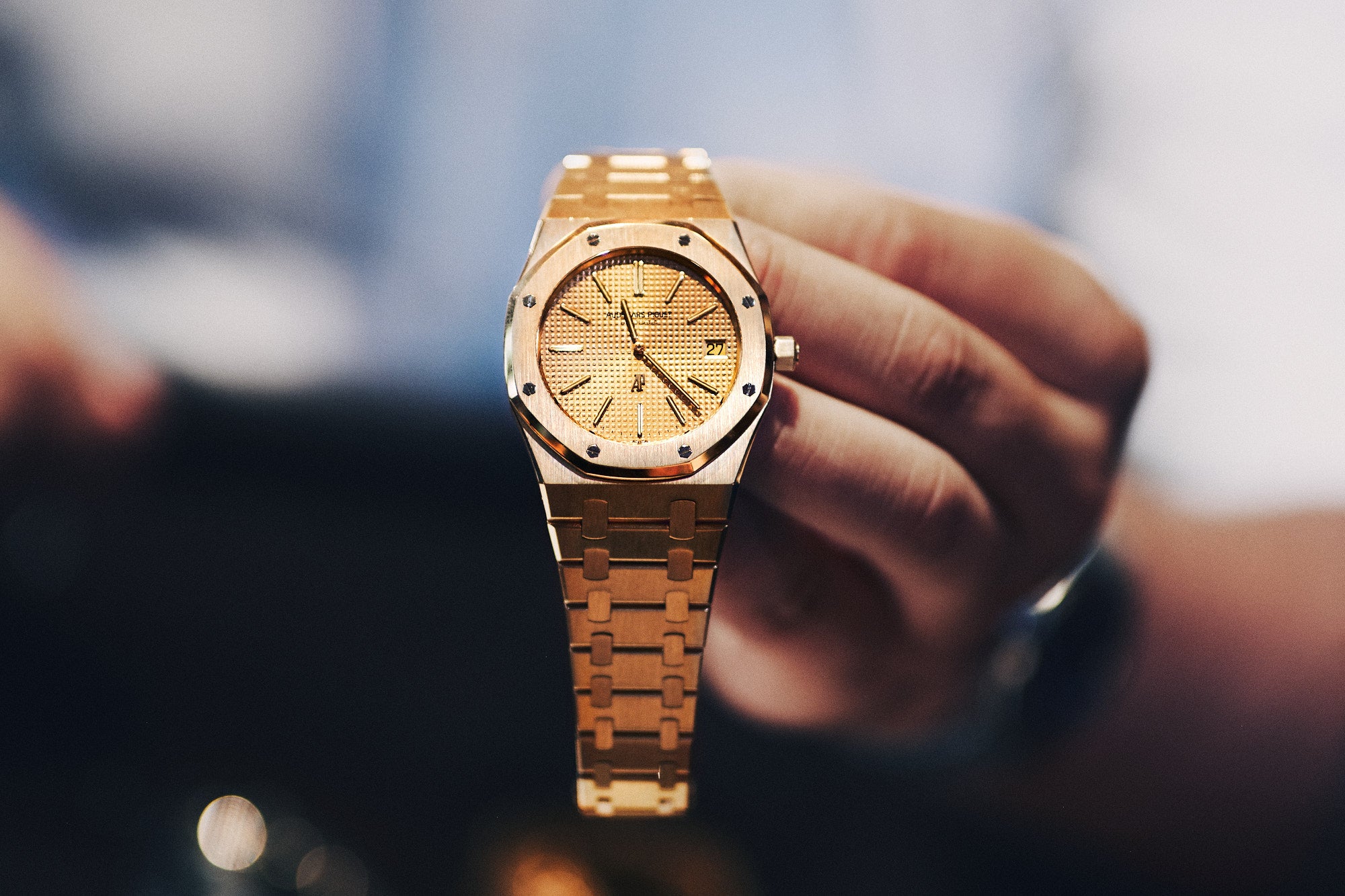 An original Audemars Piguet Royal Oak in yellow god with gold dial in the company archives for A Collected Man London