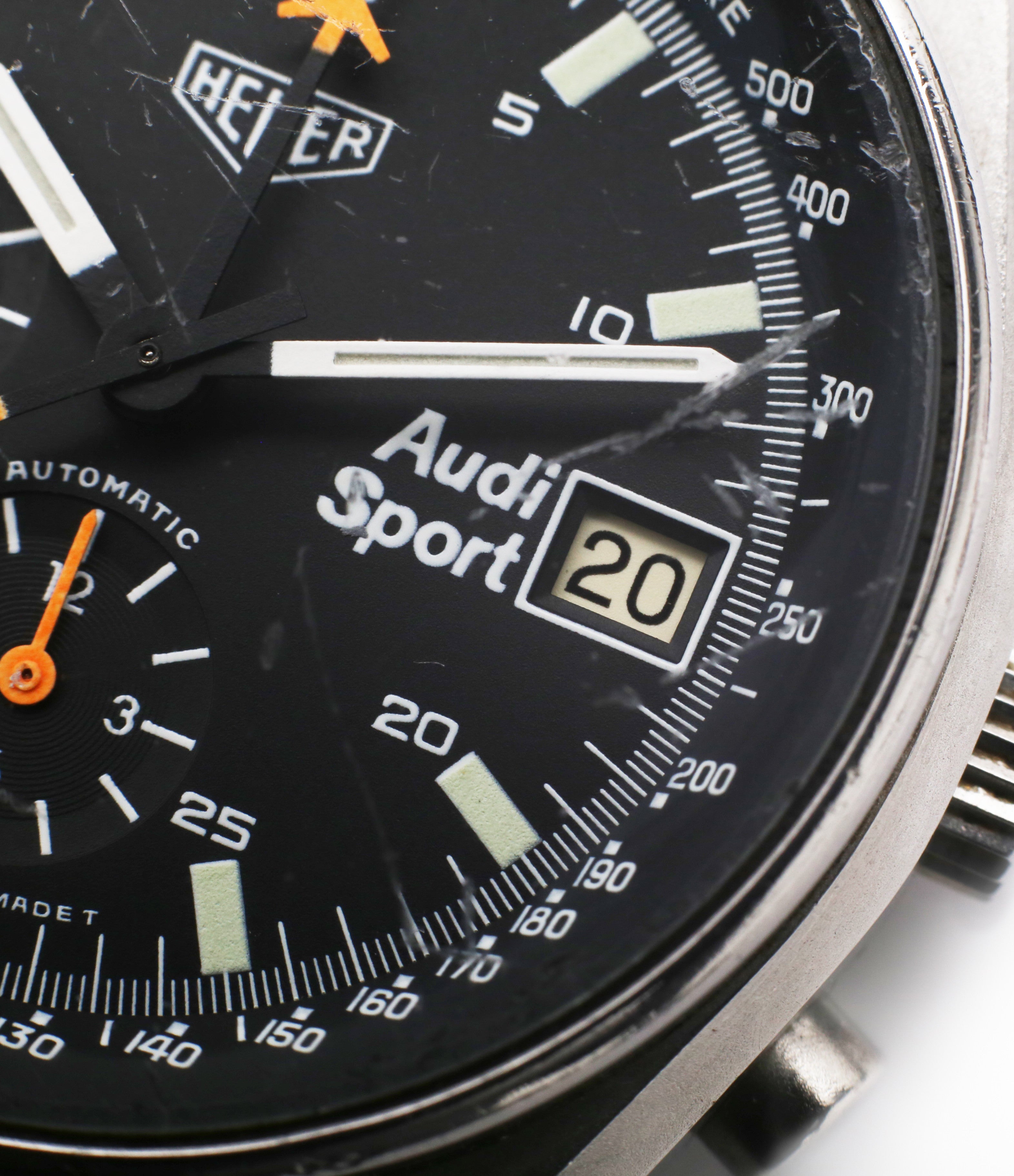 buy Heuer Audi Sport 510.533 steel vintage chronograph watch for sale online at A Collected Man London vintage Heuer specialist

