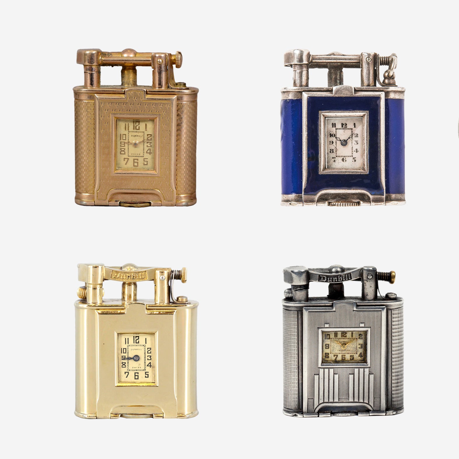 Selection of four Dunhill lighters in Our Favourite Horological Objects for A Collected Man London