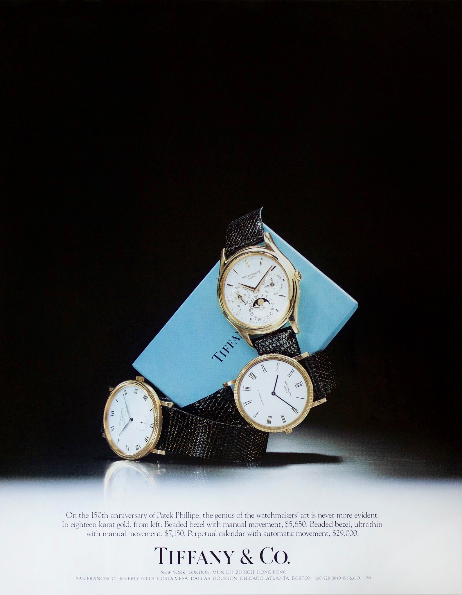 Tiffany & Co advertisement from 1989 that includes a Patek Philippe 3940 